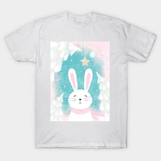 Christmas Cute Bunny Pink and Mint T-Shirt